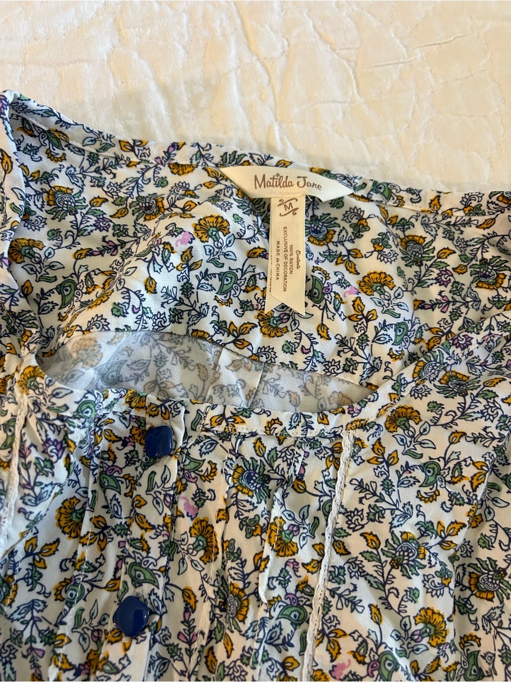 Matilda Jane Cream Floral Midi Dress with Blue & Mustard Border - Picture 4 of 5